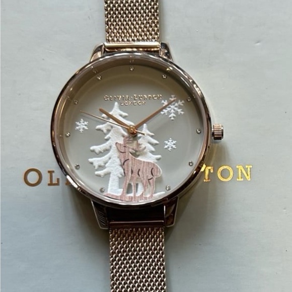 OLIVIA BURTO WINTER WONDERLAND WATCH WITH 38MM FACE & ROSEGOLD MESHBRACELET - Picture 1 of 4